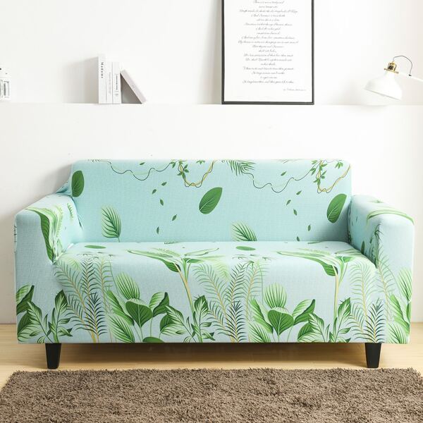 

Leaf Print Stretchy Sofa Cover, Mint green