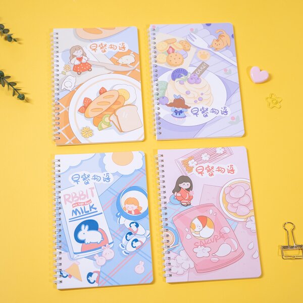 

4pcs Cartoon Graphic Cover Notebook, Multicolor