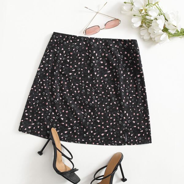 

Ditsy Floral Zip Back Straight Skirt, Black