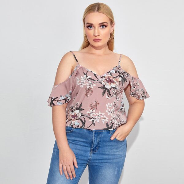 

Plus Cold Shoulder Floral Top, Dusty pink