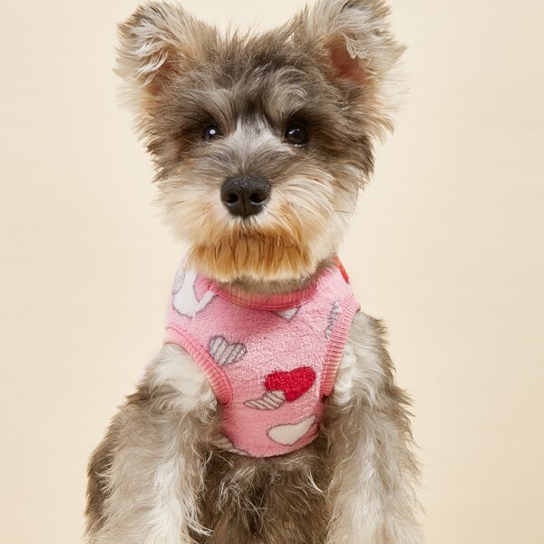 

Heart Pattern Plush Pet Tank, Baby pink