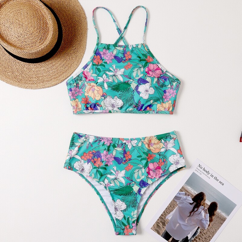 

Floral Crisscross Back Bikini Swimsuit, Multicolor