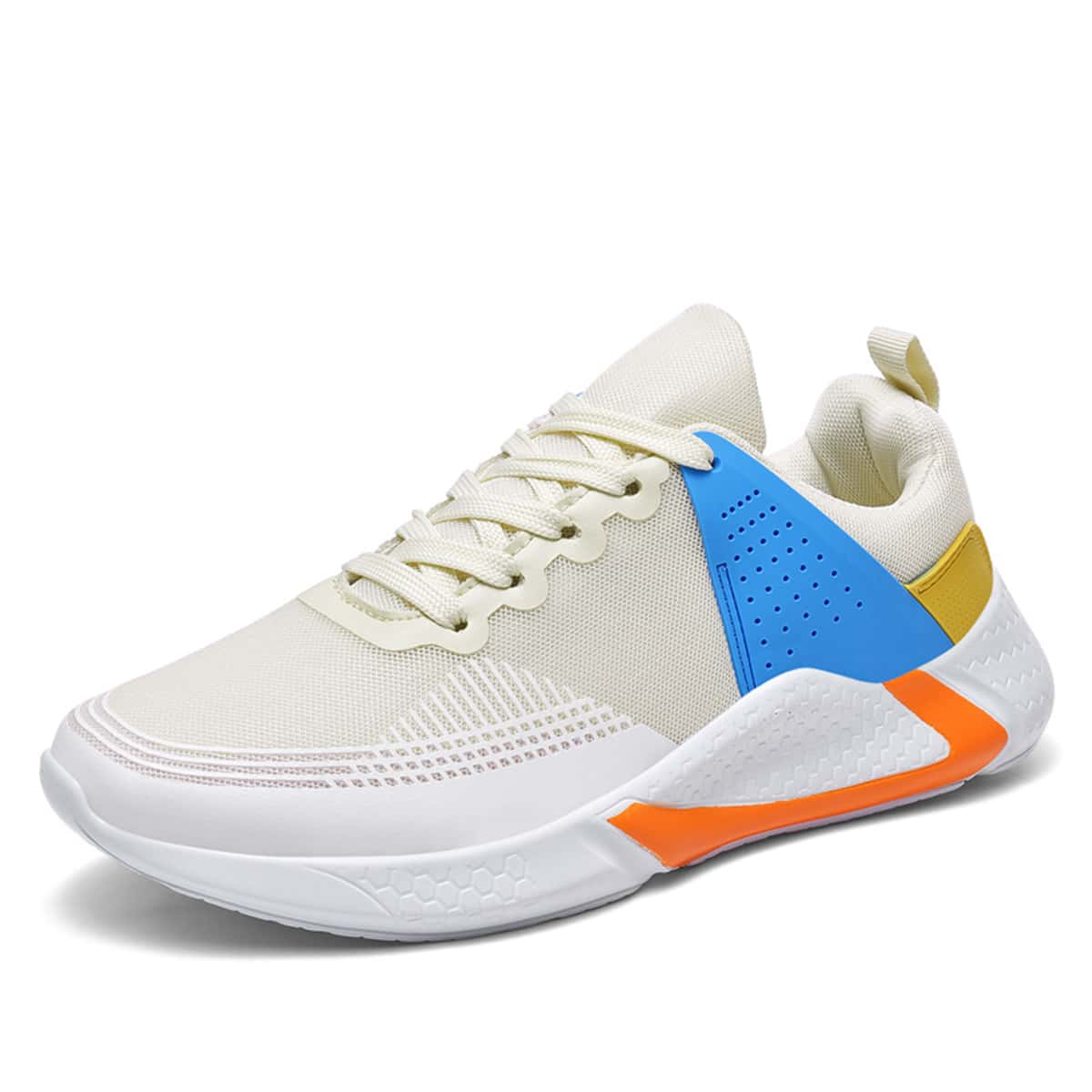 

Guys Colorblock Lace-up Knit Sneakers, Beige