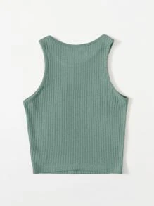 SHEIN EZwear Solid Rib-knit Tank Top - Mint Green - View 2
