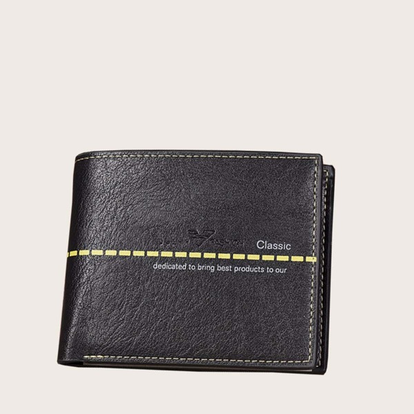 

Men Letter Graphic Fold Over Wallet, Black
