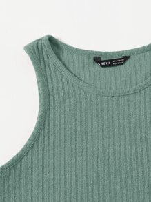 SHEIN EZwear Solid Rib-knit Tank Top - Mint Green - View 4