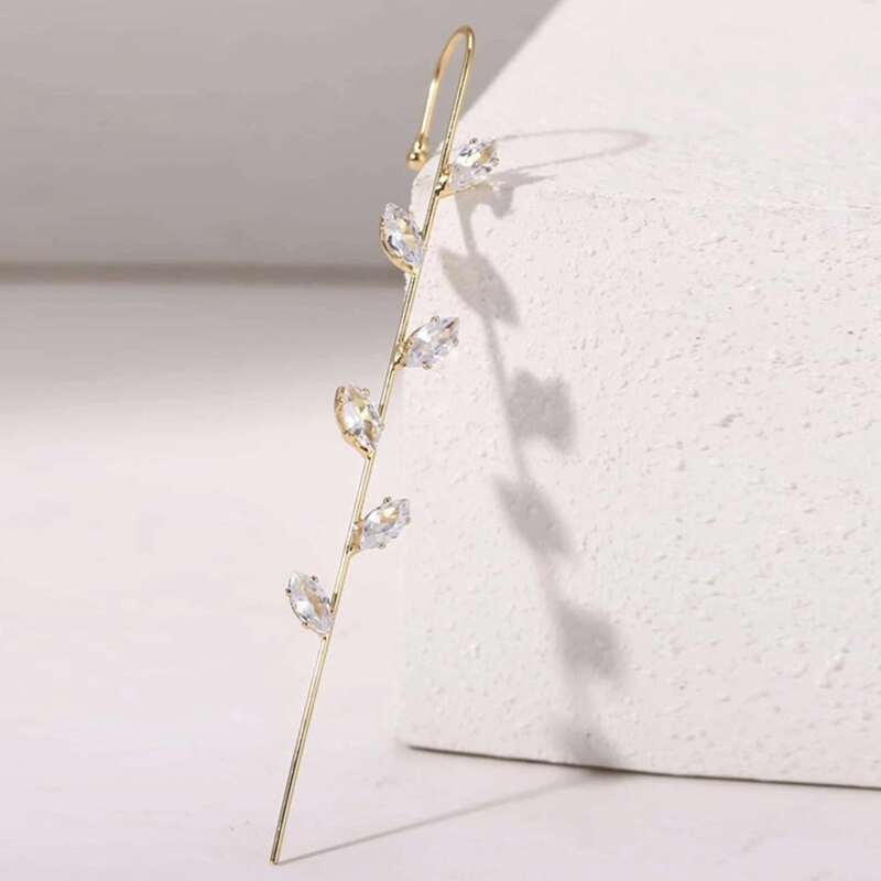 

1pc Rhinestone Leaf Ear Pin, Gold