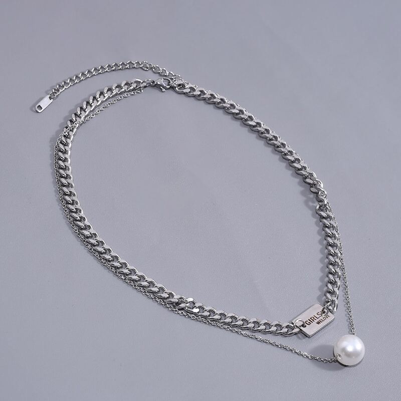 

Guys Faux Pearl Charm Layered Necklace, Silver