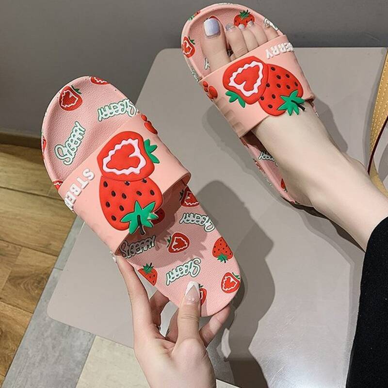 

Strawberry Wide Fit Slides, Red and white