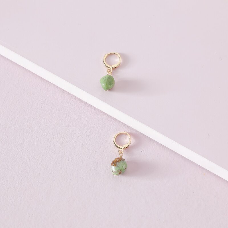 

Stone Drop Earrings, Olive green