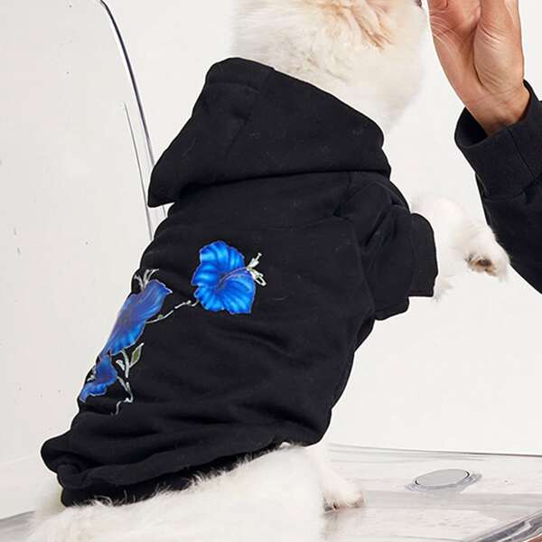 

Flower Print Pet Hoodie, Black