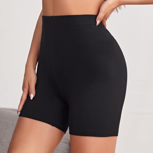 

Ruched Detail Solid Biker Shorts, Black