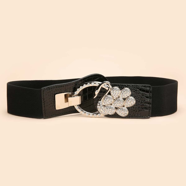 

Rhinestone Detail Wide Belt, Black