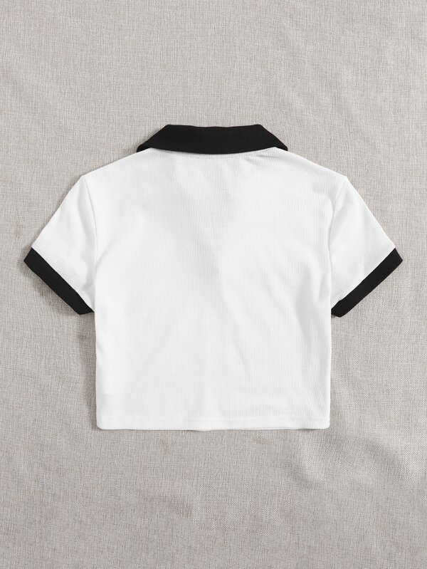 Shein Contrast Trim Crop Polo Shirt Shein Il