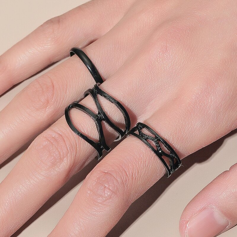 

3pcs Hollow Wrap Ring, Black