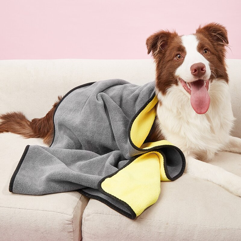 

Contrast Binding Pet Absorbent Bathing Towel, Yellow