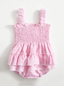 Souflis Souflis Baby Girl Bow Front Shirred Back Ruffle Trim Bodysuit - Baby Pink - View 2