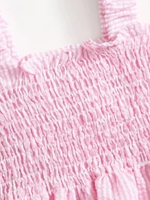 Souflis Souflis Baby Girl Bow Front Shirred Back Ruffle Trim Bodysuit - Baby Pink - View 3