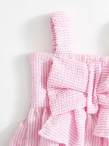 Souflis Souflis Baby Girl Bow Front Shirred Back Ruffle Trim Bodysuit - Baby Pink - View 4