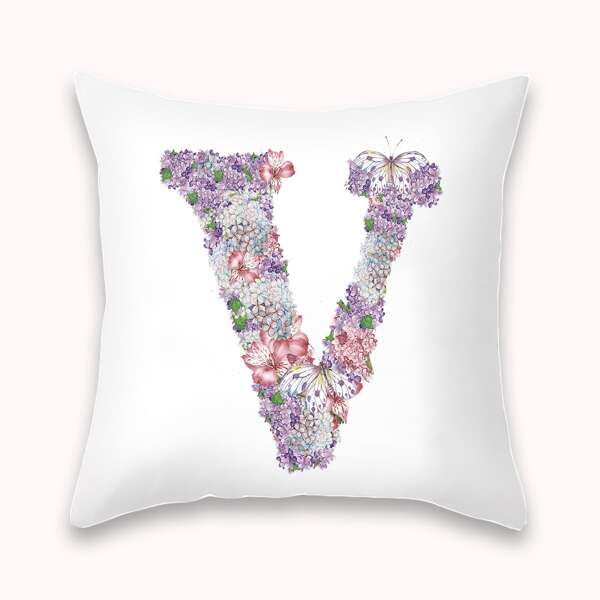 

Floral Letter Graphic Cushion Cover Without Filler, Multicolor