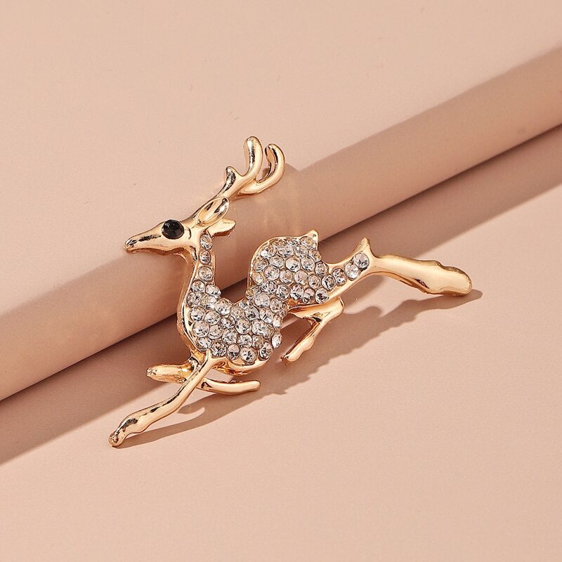 

Rhinestone Deer Design Brooch, Gold