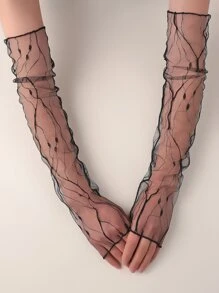 Black Mesh Long Gloves - Black - View 1