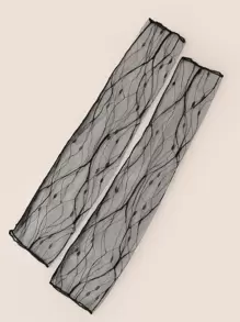 Black Mesh Long Gloves - Black - View 2