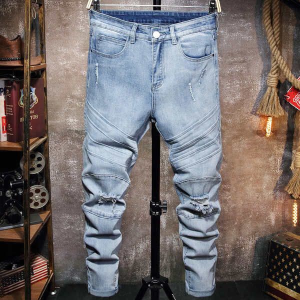 

Men Solid Ripped Jeans, Light wash