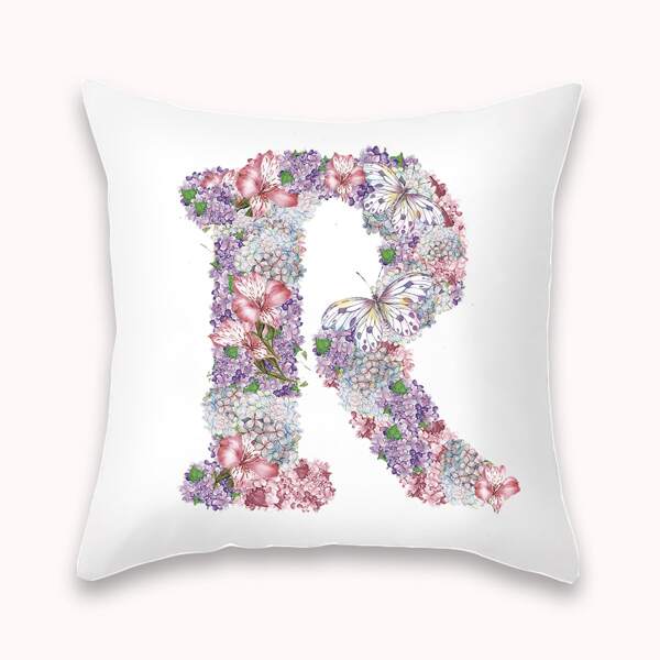 

Floral Letter Graphic Cushion Cover Without Filler, Multicolor