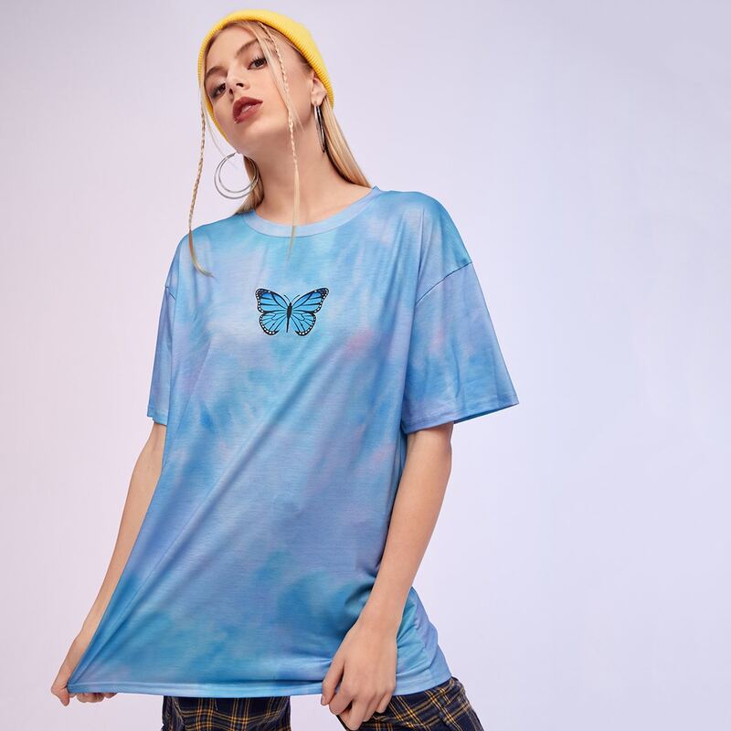 

Tie Dye Butterfly Oversized Tee, Blue