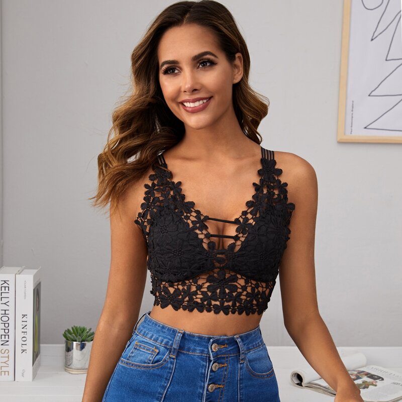

2pack Floral Lace Bralette, Black and white