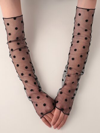 Guantes largos de malla a lunares para boda