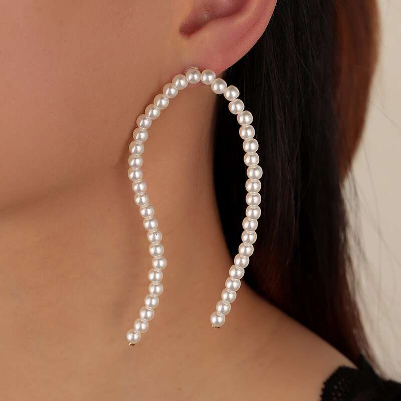 

Faux Pearl Beaded Earrings, White