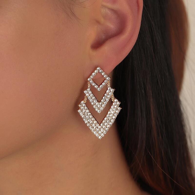 

Rhinestone Geo Shaped Earrings, Gold