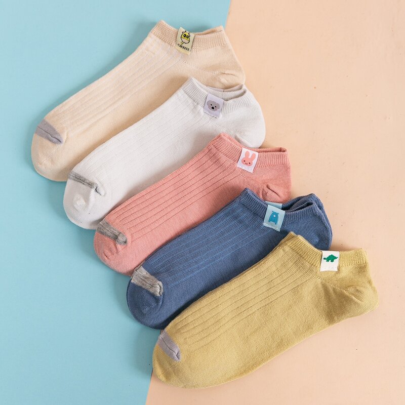 

5pairs Cartoon Patch Socks, Multicolor