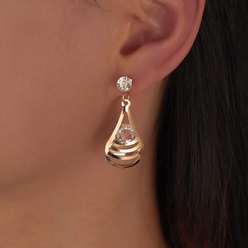 Rhinestone Bulb Drop Earrings, Gold