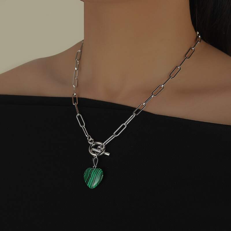 

1pc Heart Charm Toggle Necklace, Silver