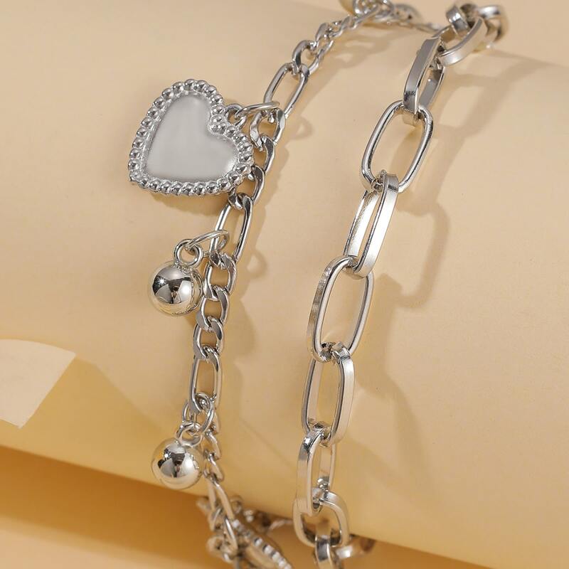 

Heart Decor Chain Bracelet, Silver