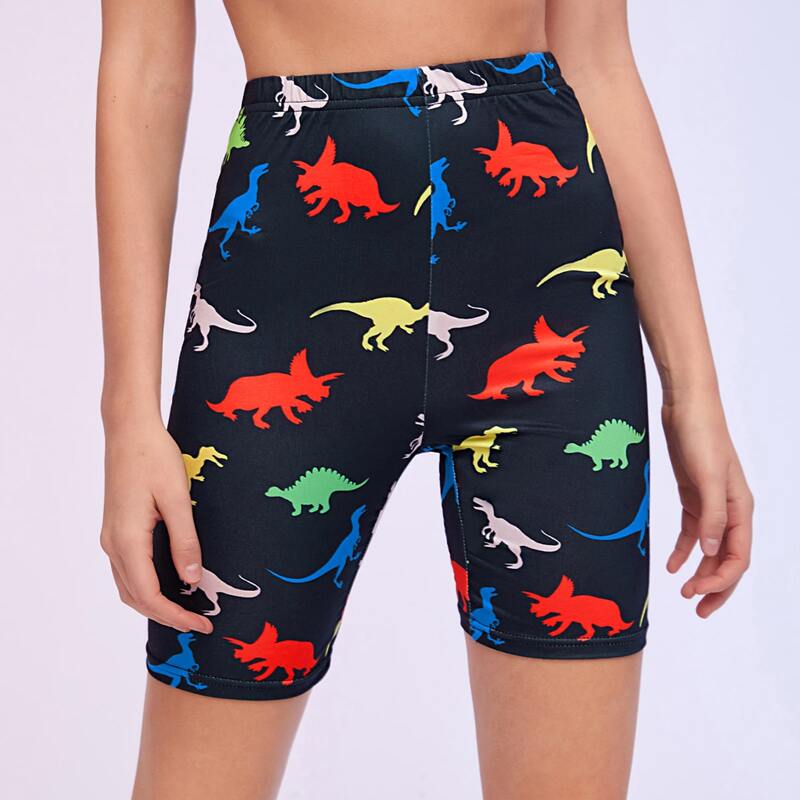 

Cartoon Dinosaur Biker Shorts, Black
