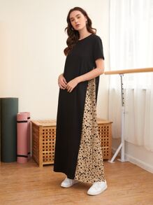 SHEIN Allover Print Pleated Panel Dress - Black - View 1