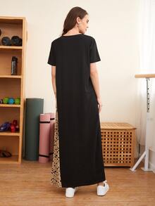 SHEIN Allover Print Pleated Panel Dress - Black - View 2