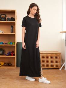 SHEIN Allover Print Pleated Panel Dress - Black - View 3
