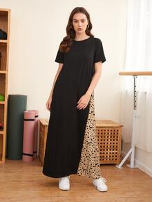 SHEIN Allover Print Pleated Panel Dress - Black - View 5