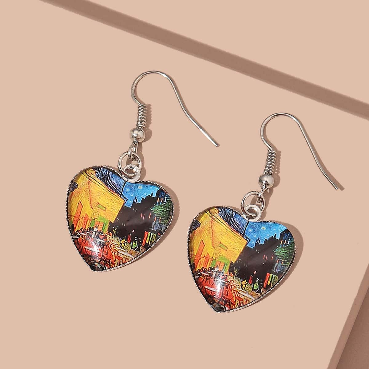 Cityscape Heart Drop Earrings, Multicolor