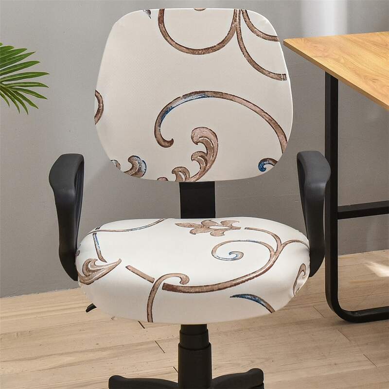 

Scroll Print Stretchy Swivel Chair Cover, Beige