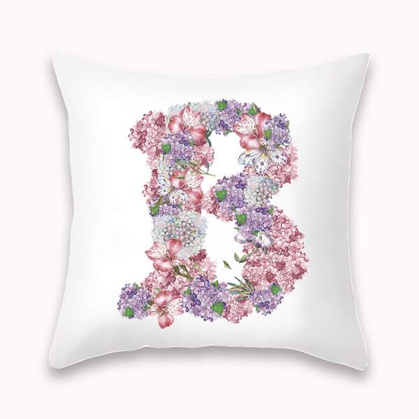 

Floral Letter Graphic Cushion Cover Without Filler, Multicolor