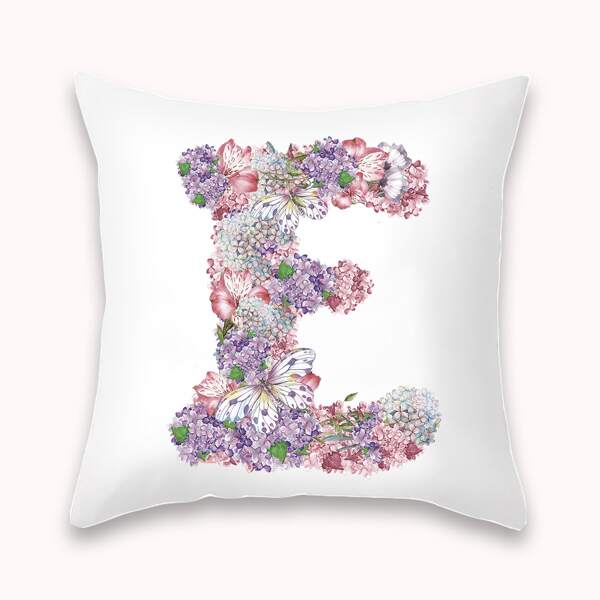 

Floral Letter Graphic Cushion Cover Without Filler, Multicolor