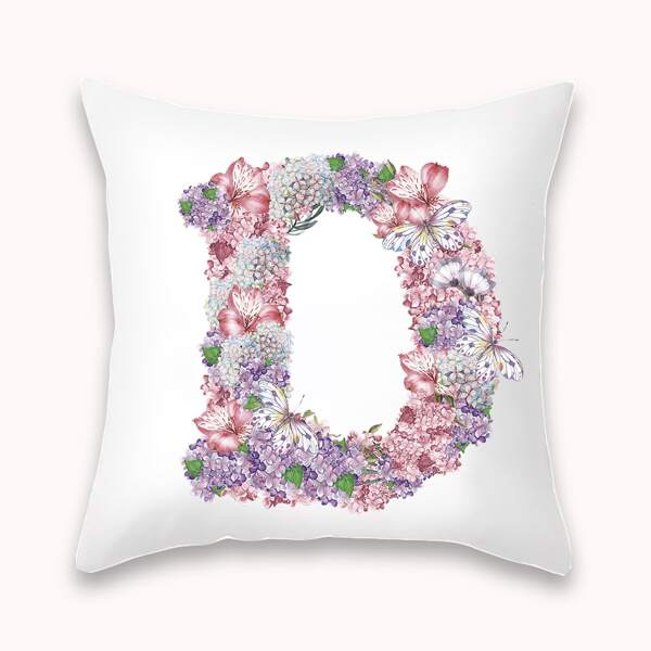 

Floral Letter Graphic Cushion Cover Without Filler, Multicolor