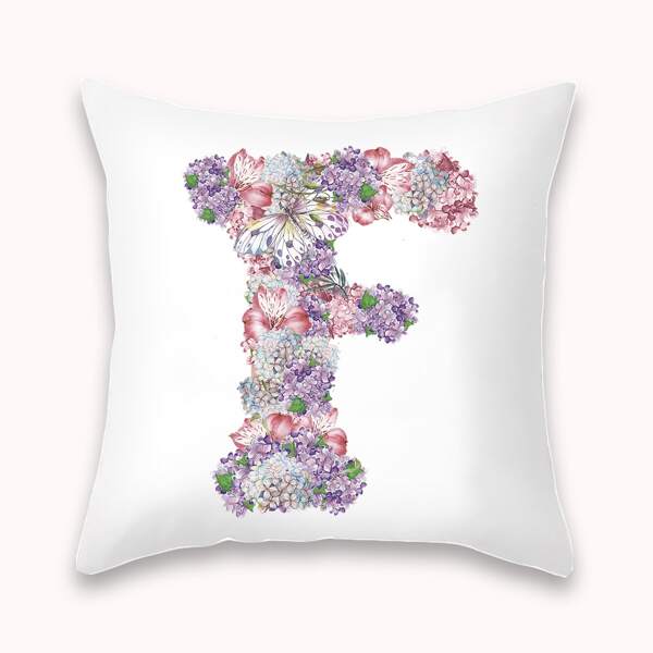 

Floral Letter Graphic Cushion Cover Without Filler, Multicolor
