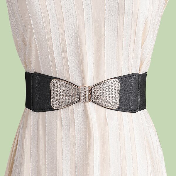 

Bow Design Buckle Wide Belt, Black